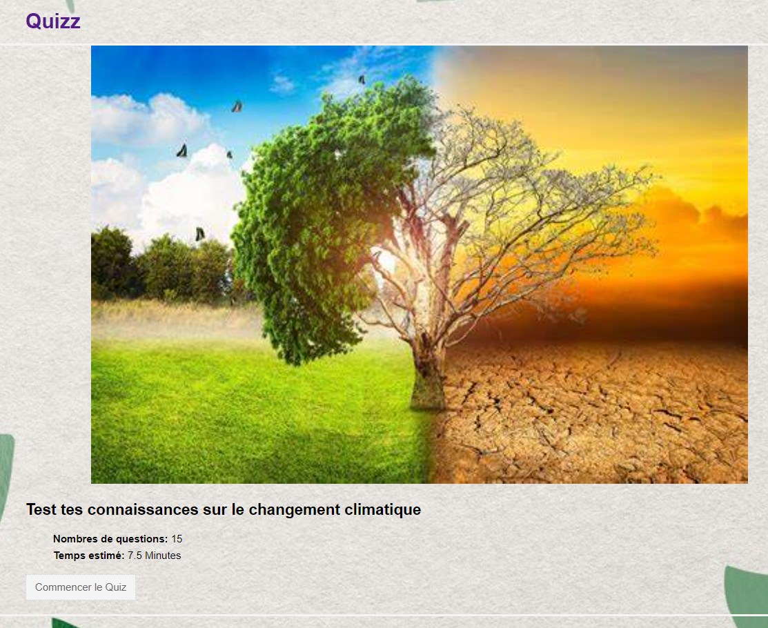Accueil du Quiz